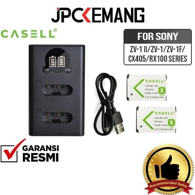 CASELL BATTERY PACK SONY NP-BX1 + DUAL CHARGER FOR SONY ZV-1 II/ZV-1/ZV-1F/CX405/RX100 SERIES GARANS