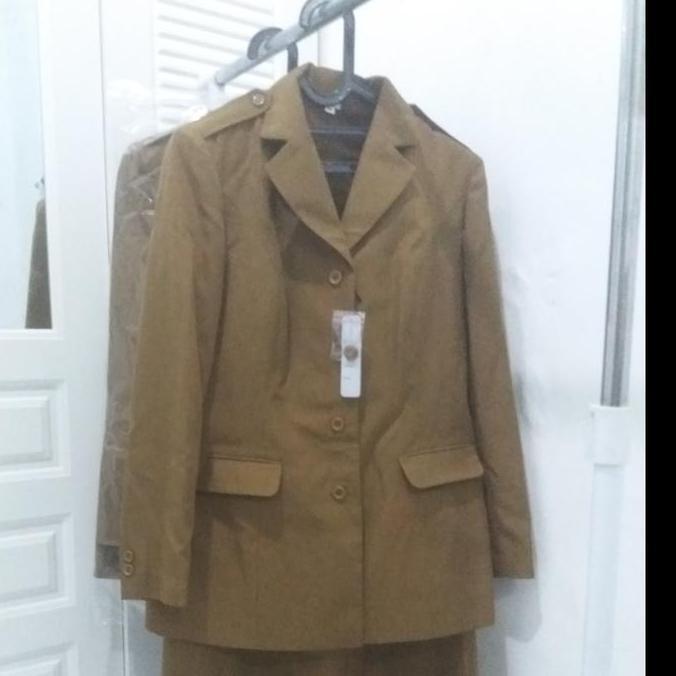 NEW SERAGAM PNS WANITA PDH KHAKI TUA SETELAN BLAZER ROK MODEL A ORI