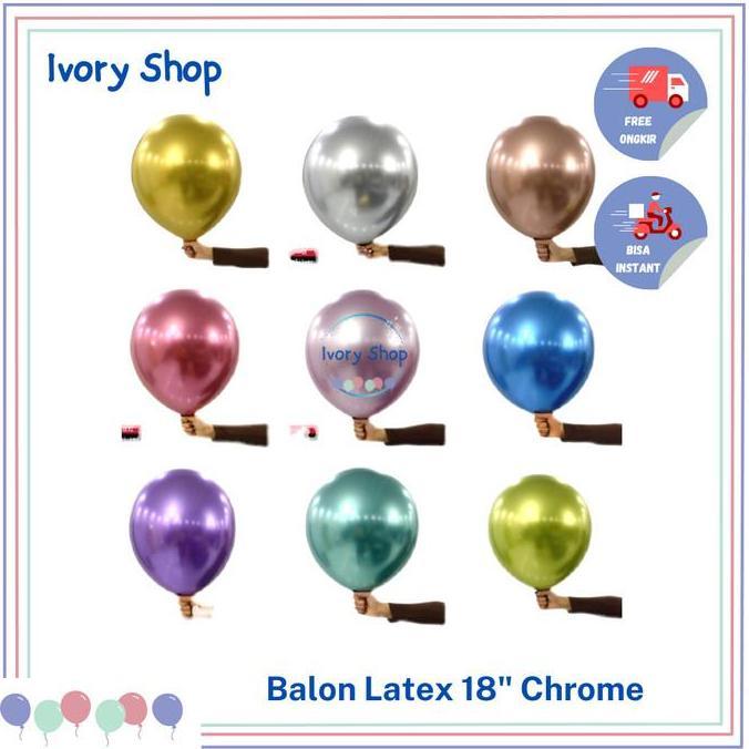 New- Balon Latex 18 Inch Metalik Chrome / Balon 18 inch Krom Metalic