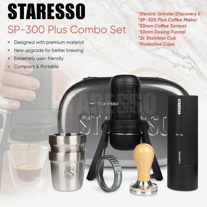 Staresso Combo Bag Set SP300 Espresso Maker + Electric Coffee Grinder Discovery II-D6E PLUS CO