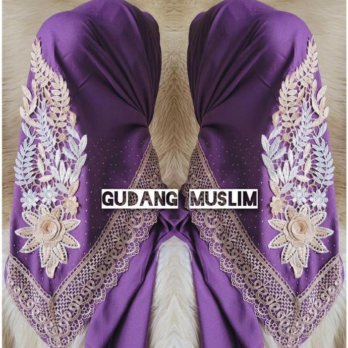 Promo Hijab Segi Empat Renda Payet Bunga Mewah Kerudung Voal Muslim Square Printing Cod