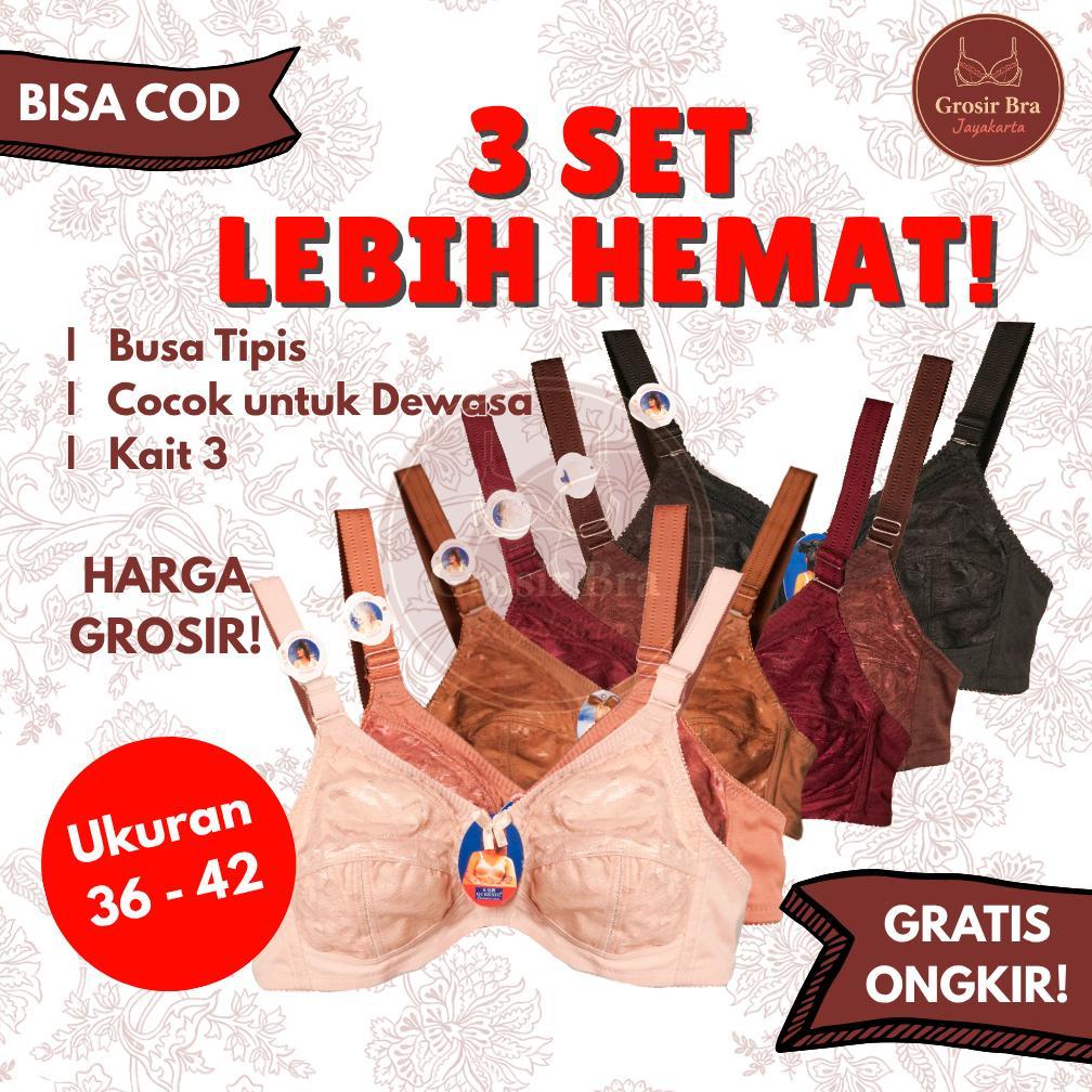 3 PCS QUEENIE BRA/BH SISTER BIG SIZE Tanpa Kawat Tanpa Busa Bh ibu ibu dewasa orang tua