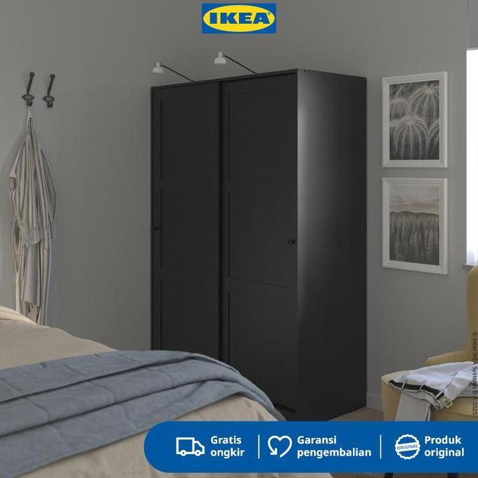IKEA RAKKESTAD Lemari Pakaian Dengan Pintu Geser Hitam 117x176 cm Furniture .