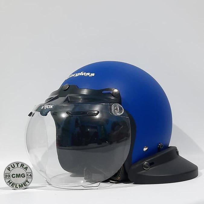 PAKET HELM CARGLOSS CFM RETRO POLICE BLUE DOFF BIRU DOF Terlaris