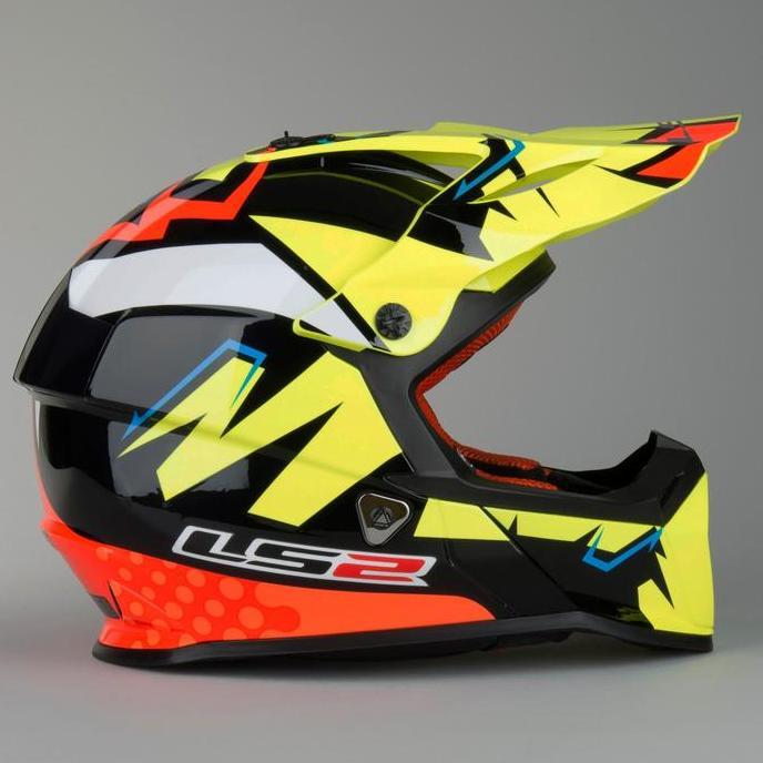 Helm Motorcross Cross LS2 MX437 Fast Volt MX Black Yellow orange Terlaris