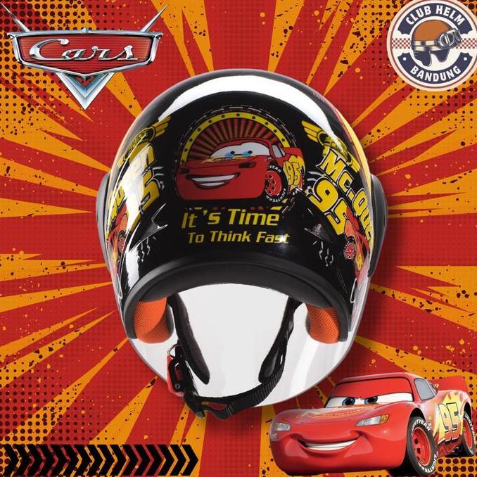 Helm Anak Junior Half Face Karakter Cars Mcqueen Hitam untuk Sepeda Motor Terlaris