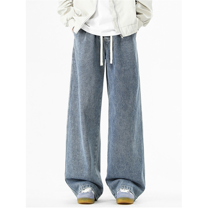 DISAI Celana Jeans  unisex Celana Baggy Jeans Gombrong Oversize Dewasa Cowok Longgar Denim Kulot