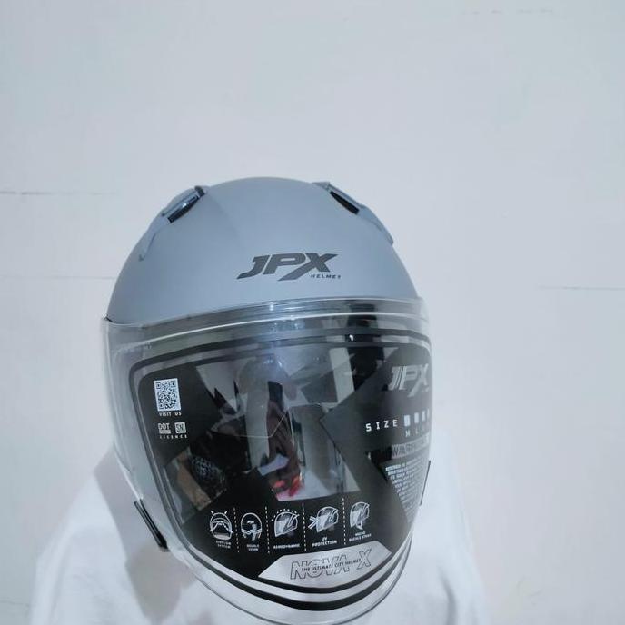 HELM JPX NOVA X SOLID DARK GREY DOFF DOUBLE VISOR HALF FACE Terlaris