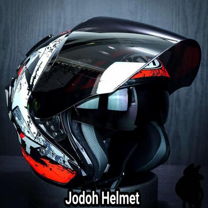 KYT HELM GALAXY SLIDE#5MOTIFBLACK RED+VISOR VENOM+SPOILER DOBEL VISOR Terlaris