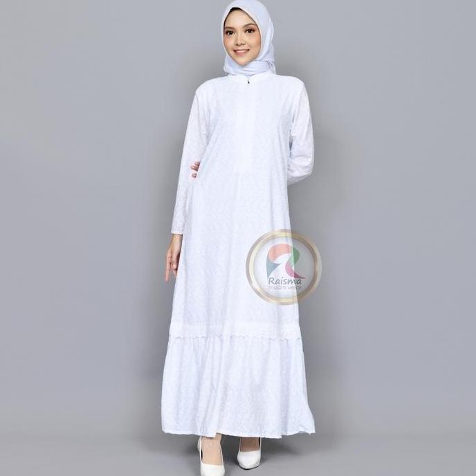 Promo Raisma - Nihan Gamis Putih Katun Bordir Umroh Haji Model Rempel Ayassh Jepang Jilbab Motif Mus
