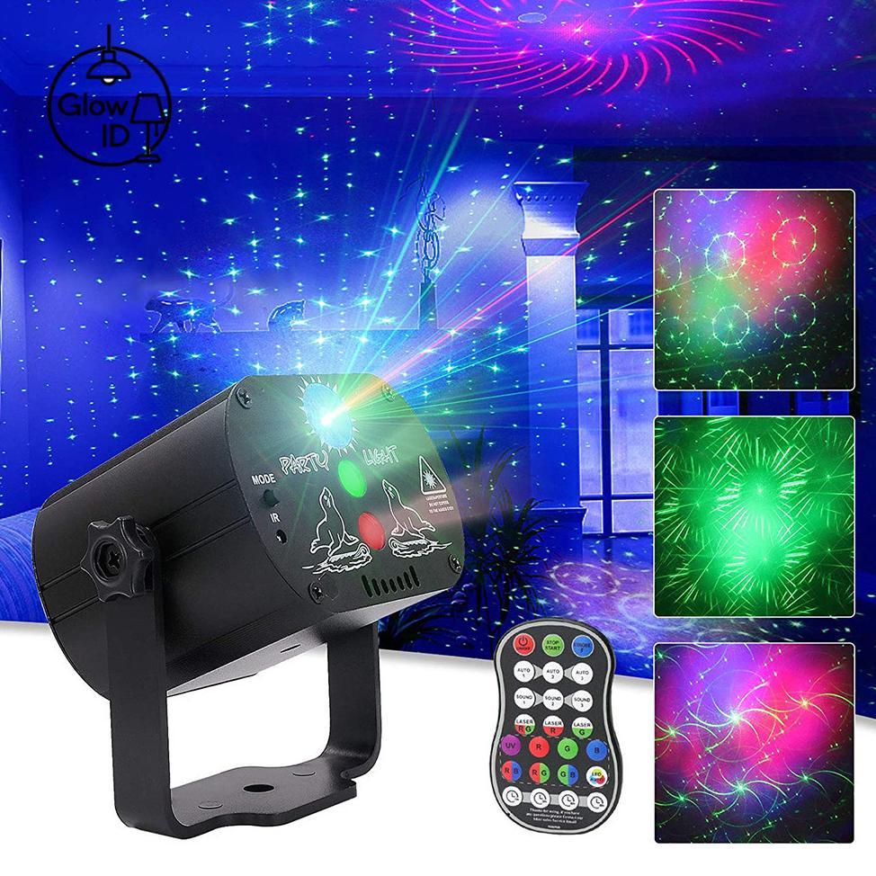 Lampu Disco Laser DJ RGB, Remote Control & Sound Active, untuk Panggung, Bar, Party