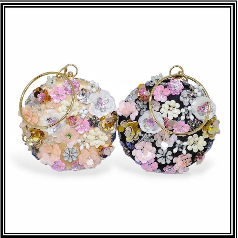 Tas Selempang Wanita Bulat Bunga Timbul Clutch Kondangan K0018