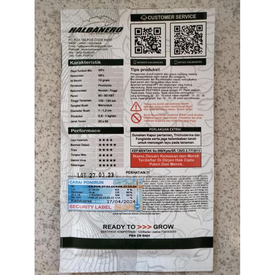 Benih Cabe Rawit PONIRUN 10 GRAM Halbanero - Bibit Cabai PONIRUN - CRM PONIRUN Lestari Mhanu