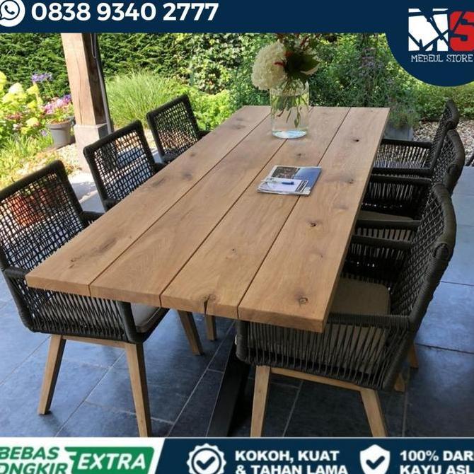 Terlaris Meja Makan Kayu Mahoni Outdoor - Meja Outdoor - Meja Makan Outdoor Kayu Mahoni 200 80 75 Cm