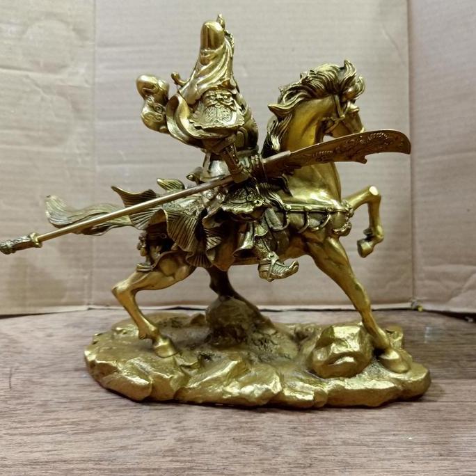 Terlaris Patung Kwan Kung Kwan Kong Guan Yu Naik Kuda 8 Inch Kuningan - 01