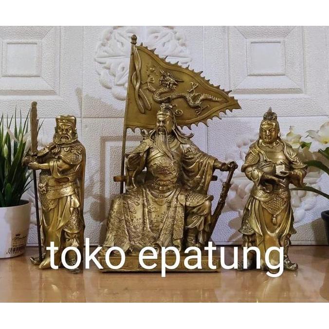 Terlaris Patung Kwan Kung / Kwan Kong / Guan Yu - Kuningan - 8 Inch -Set