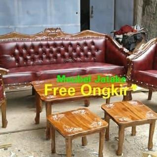 Terlaris Kursi Tamu Jati Louis Bolong 3111+Meja Besar+Meja Kecil Sofa Jepara