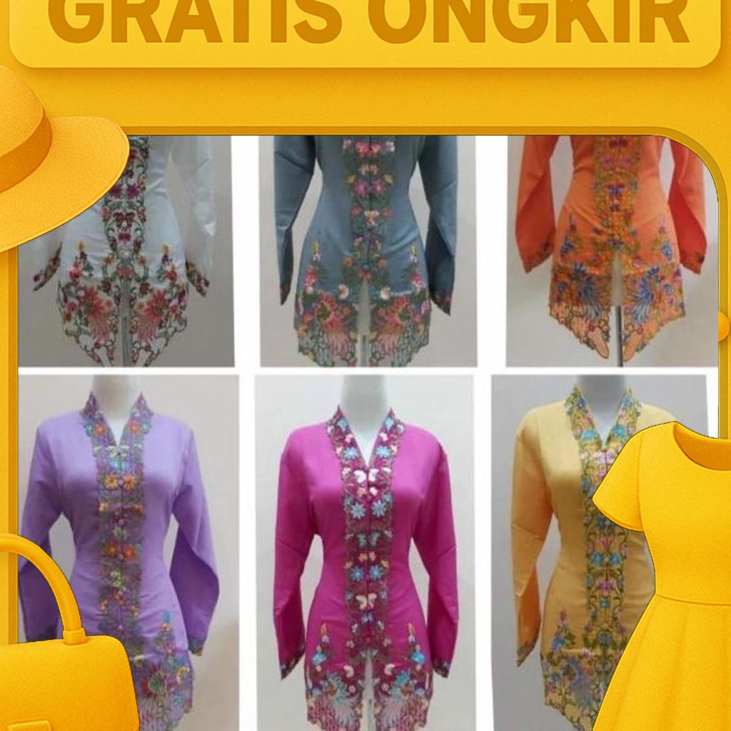 Kebaya Encim Betawi/Kebaya Encim Lengan Panjang/Kebaya Bordir Warna