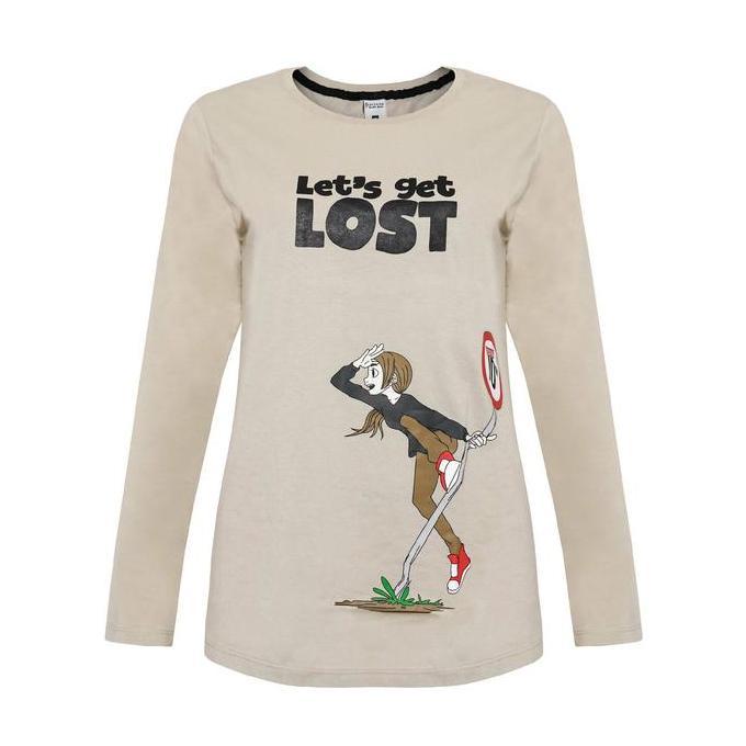 Cressida Doodle Baju Kaos Wanita Lengan Panjang Khaki - Ylbdl.cb050a