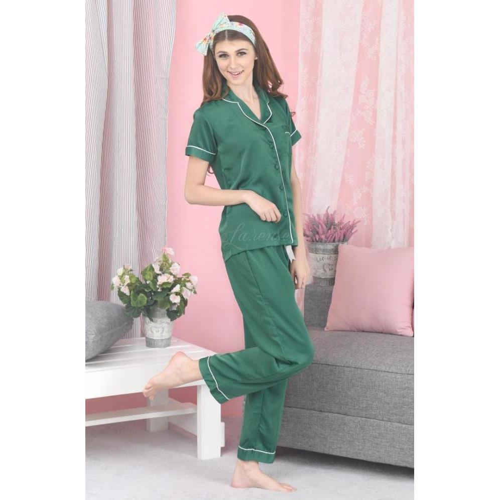 Satin Long Pants Piyama Emerald Green / Baju tidur satin wanita dewasa