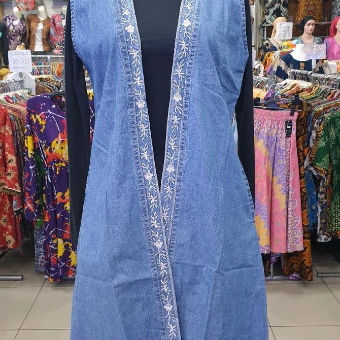 ROMPI PANJANG JEANS WANITA OUTER JEANS ROMPI JEANS BORDIRAN OUTER JEANS WANITA VEST DENIM WANITA