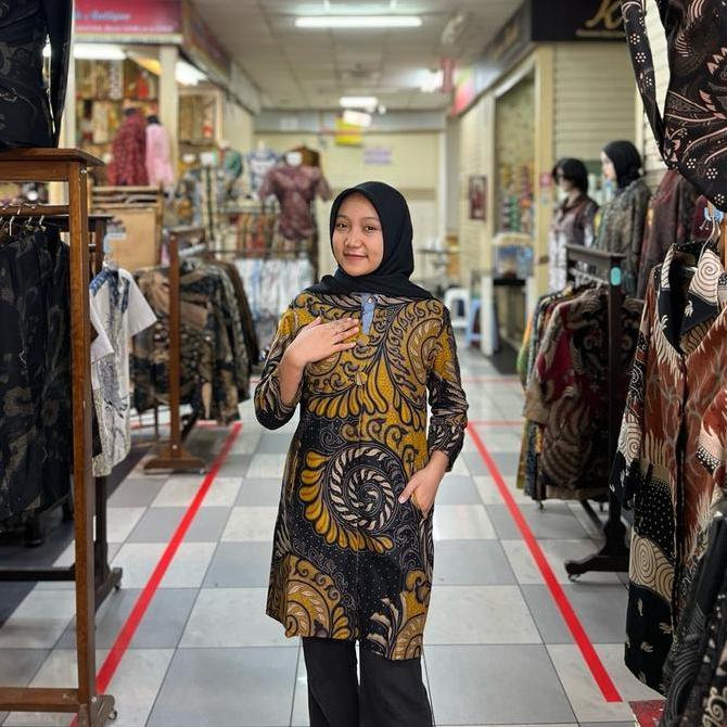 Blouse batik wanita KUNING KLUER katun halus lapis tricot