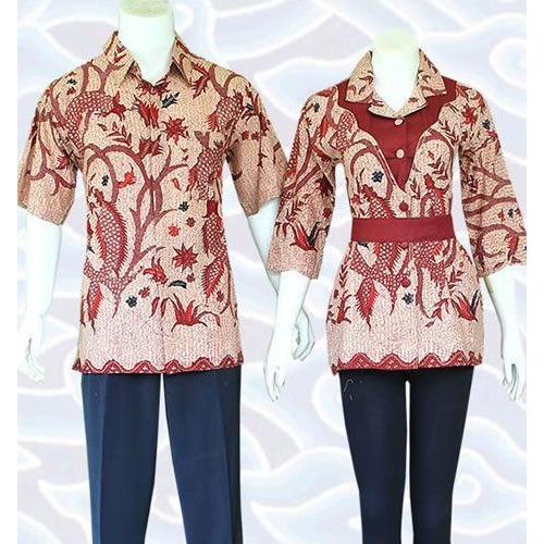 Couple batik gamis 1 set warna merah putih