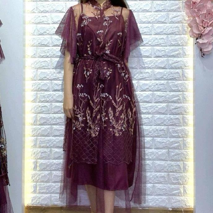 Nadeliene - Ravienna Dress 2in1 Pesta  Gaun Party Brukat Brokat Mewah Elegant Natal Kondangan Gradua