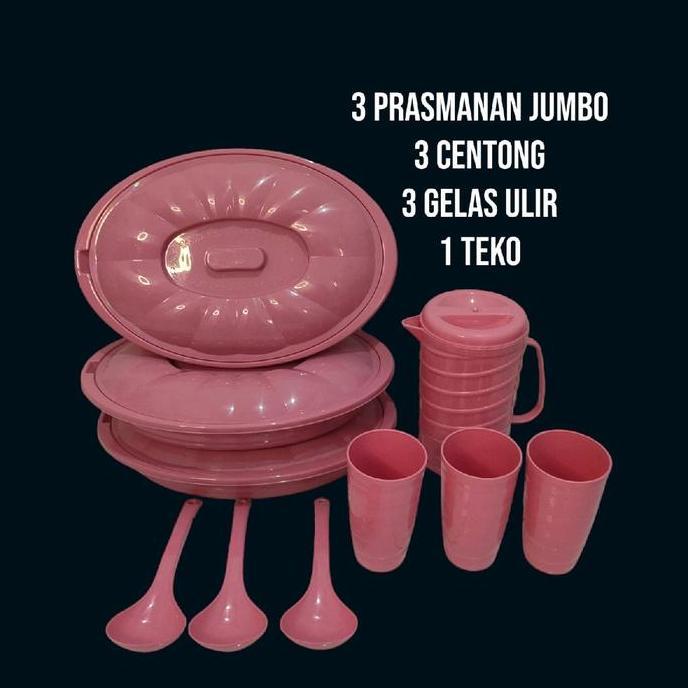PAKET LEBARAN WADAH SAYUR PRASMANAN SET 10 PCS ( 3 PRASMANAN JUMBO , 3 CENTONG , 3 GELAS ULIR, 1 TEK