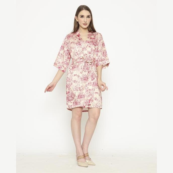 600619-Cynthia Kimono Set 2 In 1 Motif Bunga - Brown
