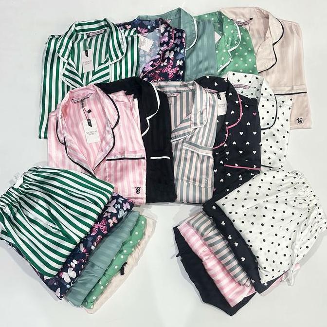 Baju Tidur Set Piyama Victoria Secret Silk Pajamas Satin Orinal