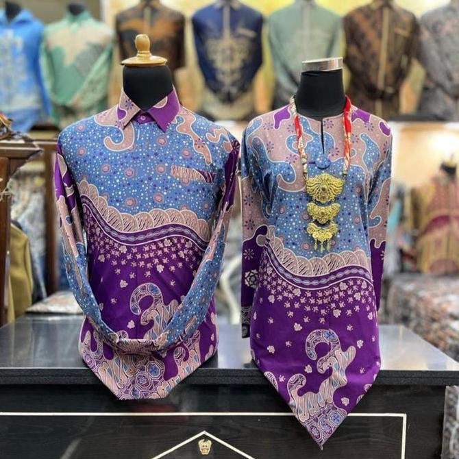 Batik Couple bahan katun premium Lapisan trikot wafer warna ungu terong