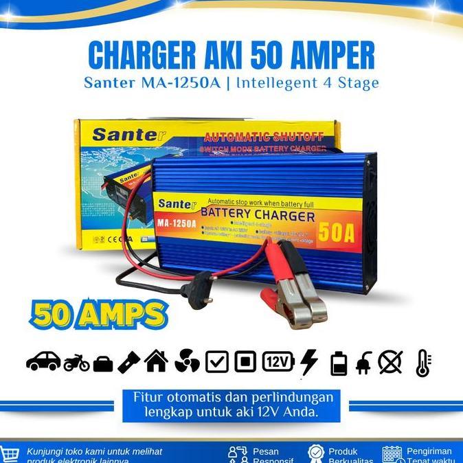 Charger Aki Otomatis Smart Intelligent Auto Repair Santer Ma-1250A Charger Aki Mobil 12V 50 Amper