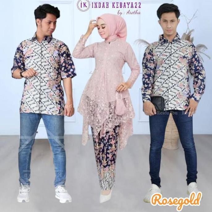 Setelan Kebaya Couple Lamaran Tunik Elegan Kebaya Modern Brokat Tile Bordir Mutiara Semi Panjang Pas