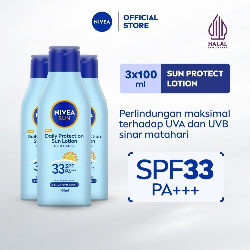 (PAKET HEMAT ISI 3) NIVEA Body Lotion Daily Protection Sun SPF33 100ml - Sunscreen badan lotion sunb