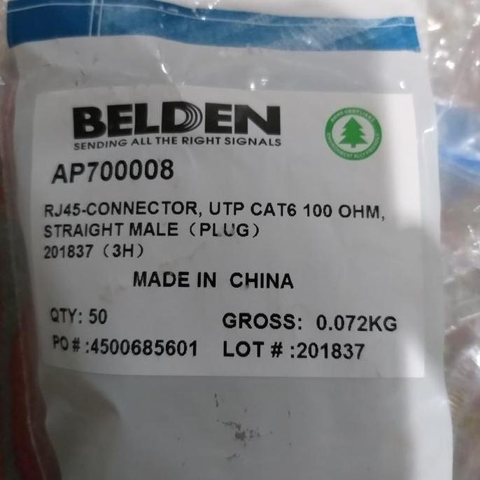 Belden Cat 6 Konektor @50Bh / Konektor Rj45 Belden Cat6 / Rj45 Cat 6