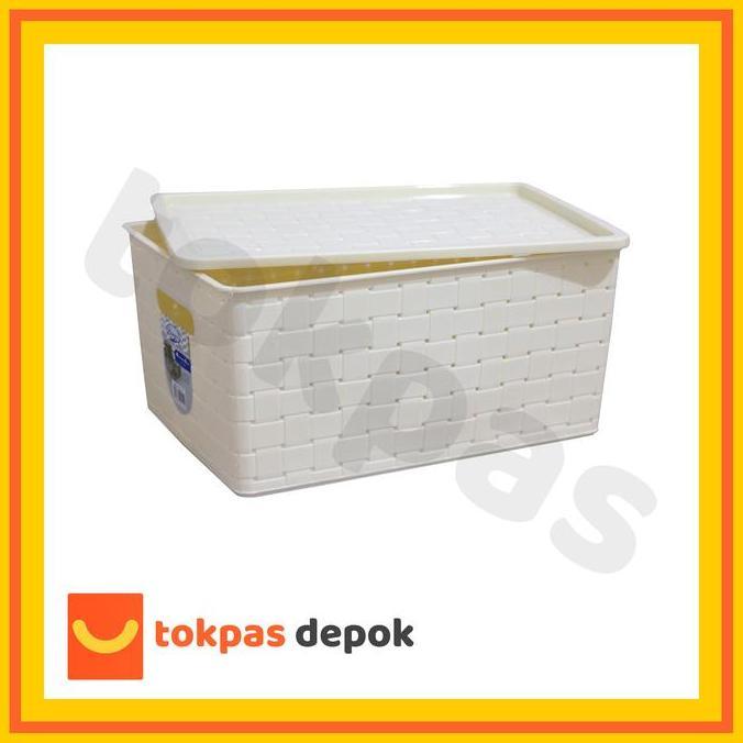 Keranjang Lugano Ukuran M + Tutup Keranjang Plastik Serbaguna 9251 Dt Keranjang  Rotan Toys  Storage