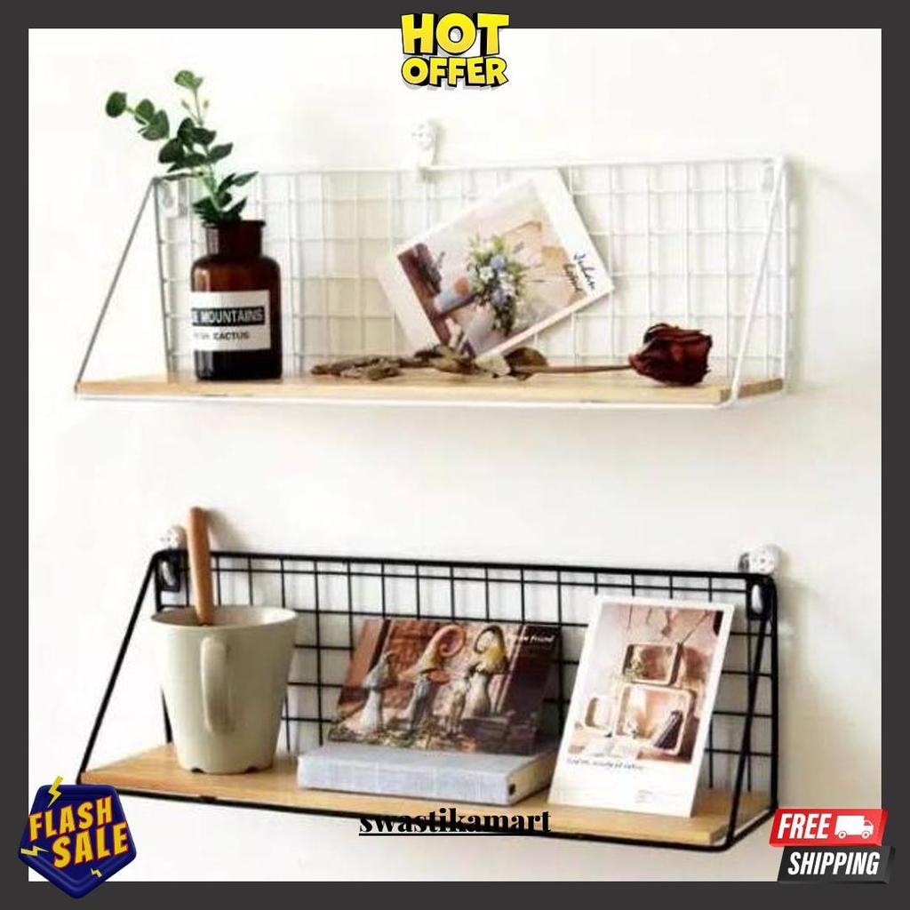 Rak Dinding Grid Besi Alas Kayu Hiasan Dinding Wall Grid Original Produk