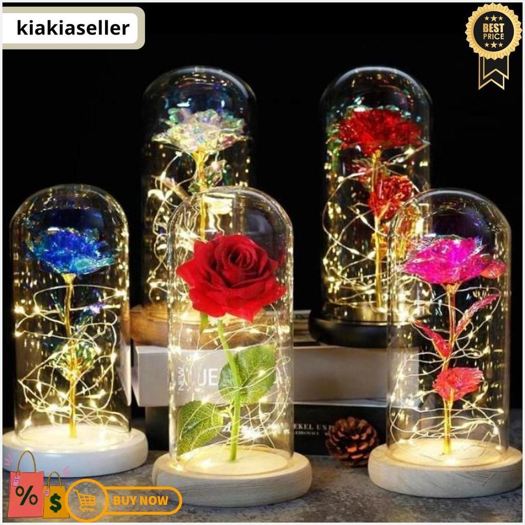Lampu Led Bunga Mawar Dekorasi Beauty And The Beast Rose Dome Pajangan Kado Hiasan Original Produk