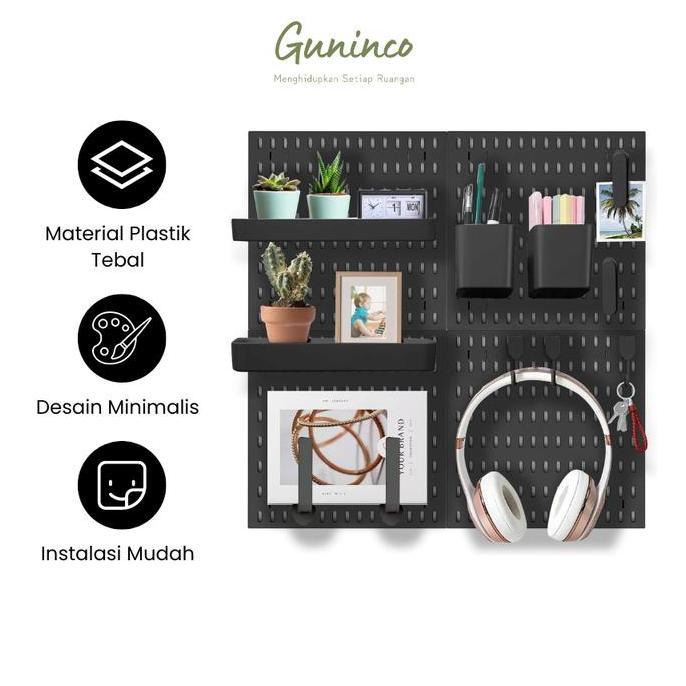 GUNINCO PEGBOARD HITAM / Pegboard Wall Hitam Dekorasi Dinding Aesthetic / Pegboard Wall Organizer De