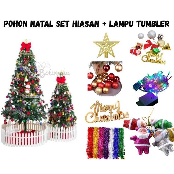 Pohon Natal PVC Ukuran 150 Cm Lengkap Hiasan dan Lampu Tumbler/ Pohon Natal Set Hiasan
