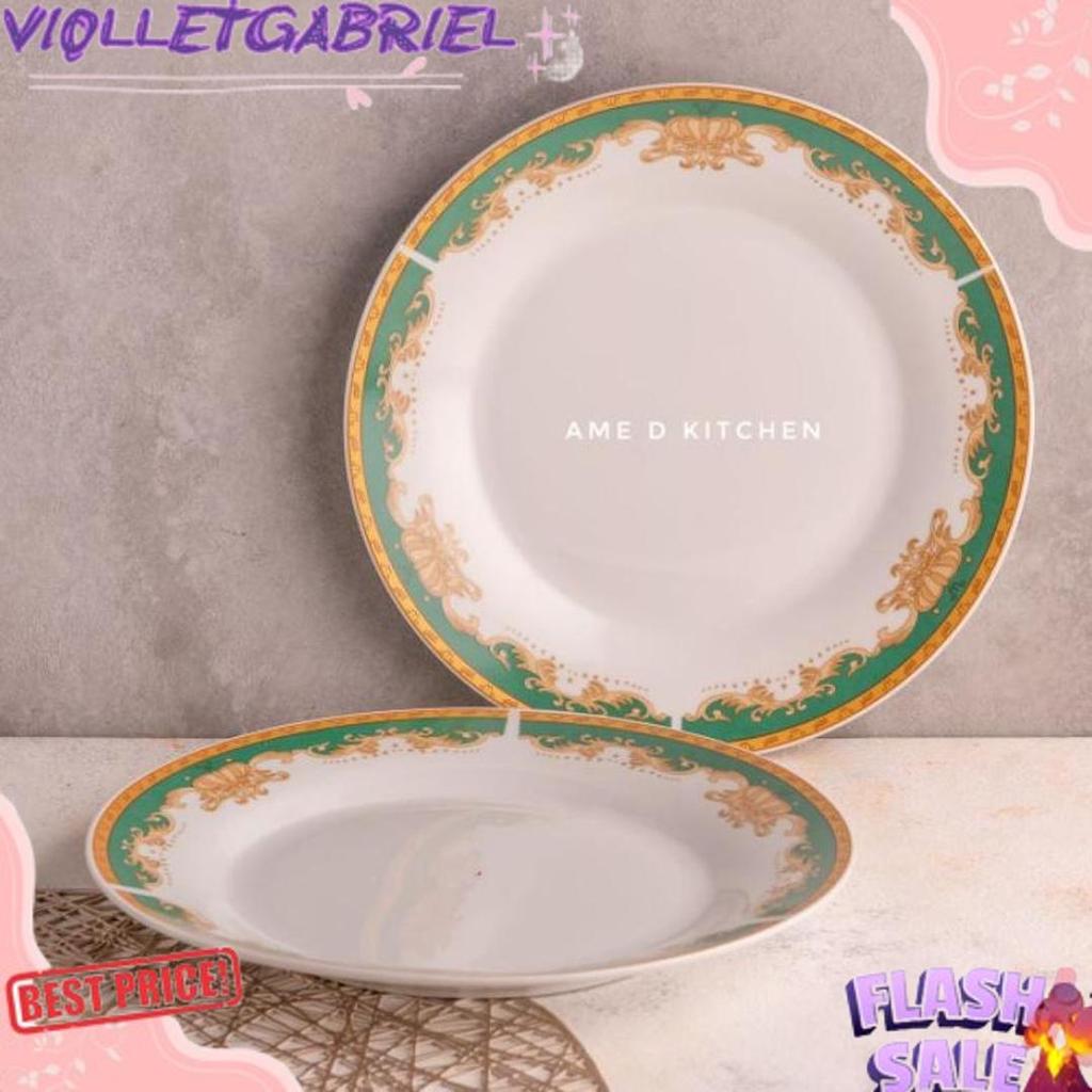 Sale Piring Ceper Keramik 10.5" Bulat Mahkota Hijau Winston