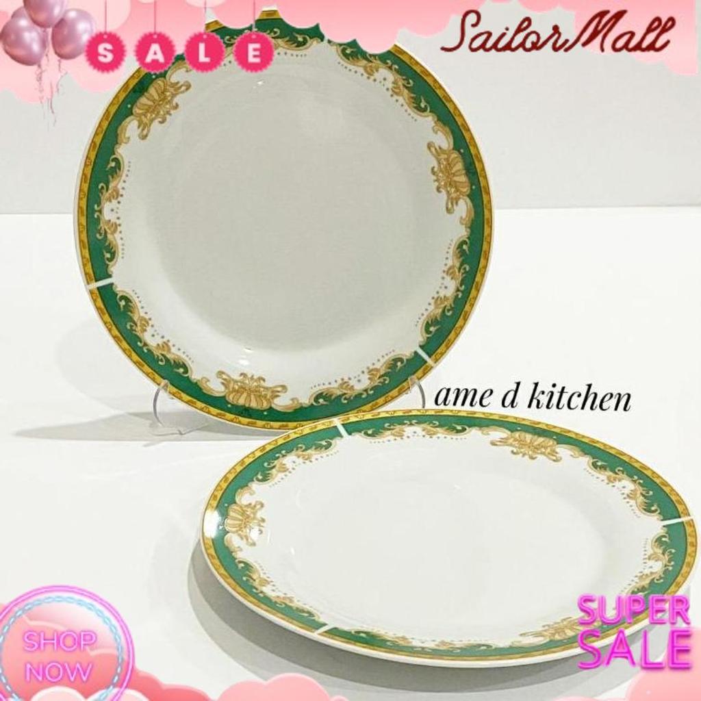 Bebas Ongkir Piring Ceper Keramik 10.5" Bulat Mahkota Hijau Winston