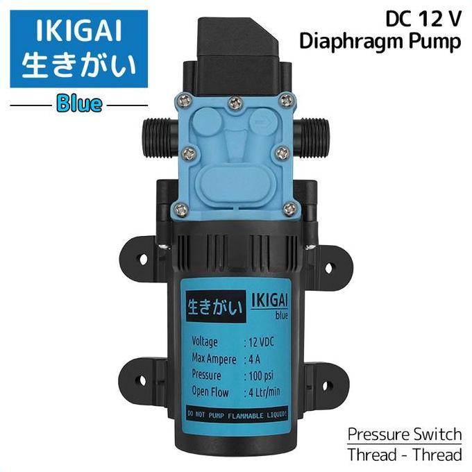 DIAPHRAGM PUMP IKIGAI BLUE , DC 12 V, 48 WATT, 100 PSI PRESSURE SWITCH