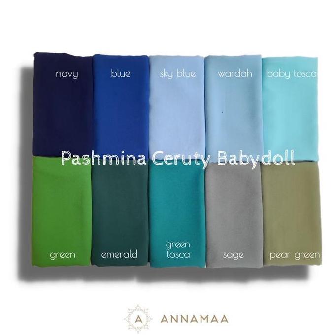 New- Pashmina Ceruty Babydoll Pasmina Ceruti Polos Cerruty Plain Jilbab Sage Biru Hijau Tosca Toska 