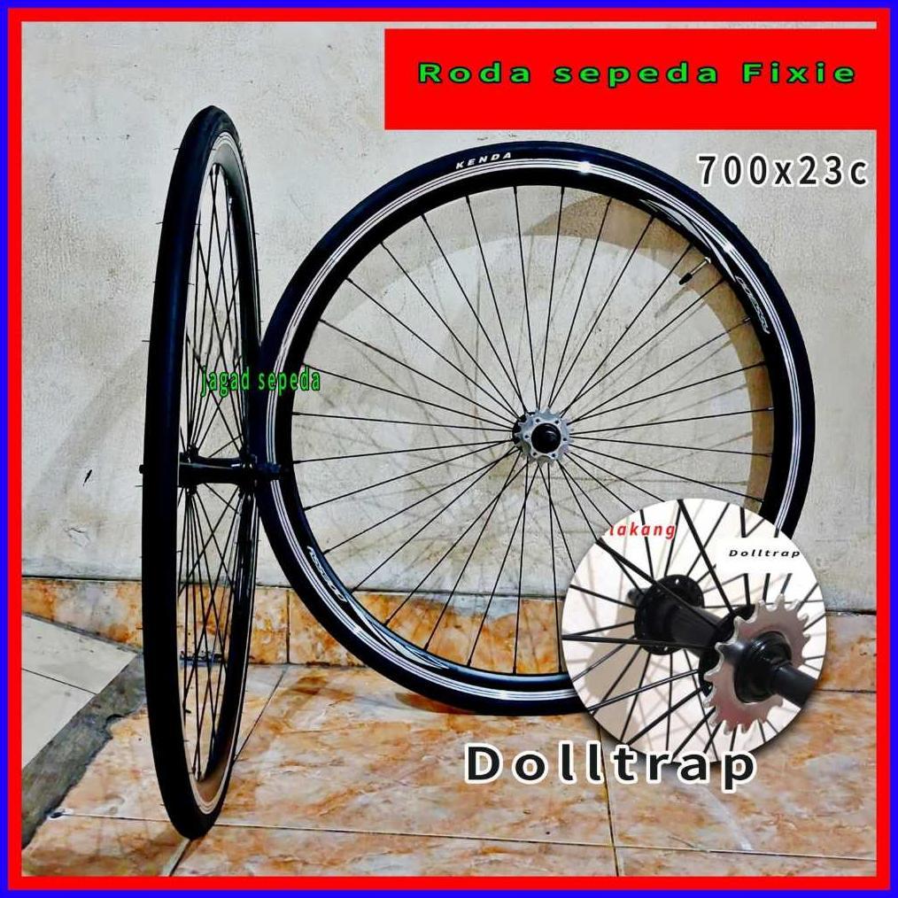 Roda sepeda Fixie 700x23 c Doltrap siap pakai / Velg Fixie sudah di pasang ban hub pacific