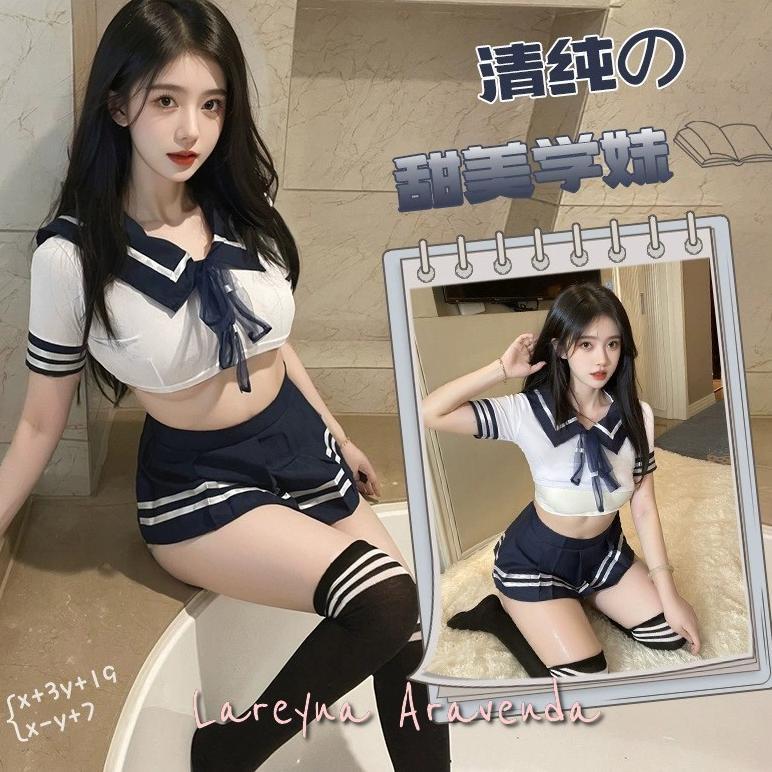 Pakaian Wanita- Set Lingerie + Rok + Cd Kostum Murid Japan School Lg085 - Lingerie - Baju Dinas Mala