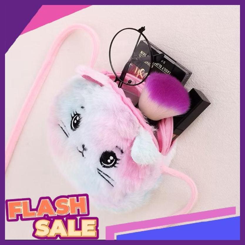 TERBAIK TAS SELEMPANG KUCING BULU MULTICOLOR Import Anak Perempuan Lucu Bentuk Kucing Warna Pastel T