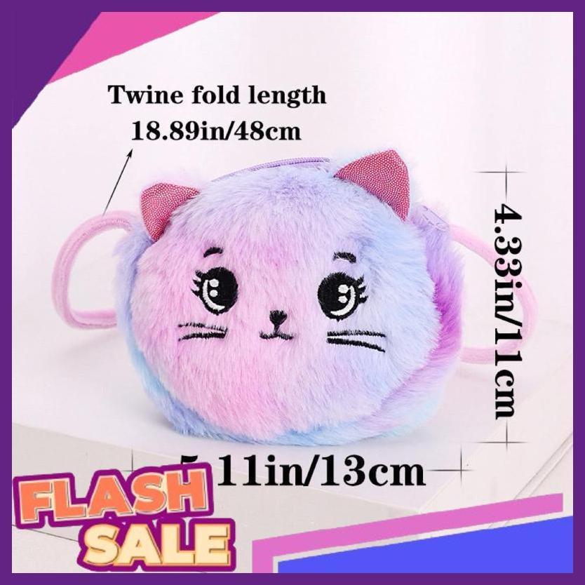 TERBAIK TAS SELEMPANG KUCING BULU MULTICOLOR Import Anak Perempuan Lucu Bentuk Kucing Warna Pastel T