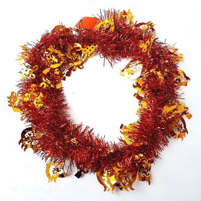 Slinger Imlek Merah Huruf Fu Ornamen Imlek Tinsel Merah Emas Bunga Fuk
